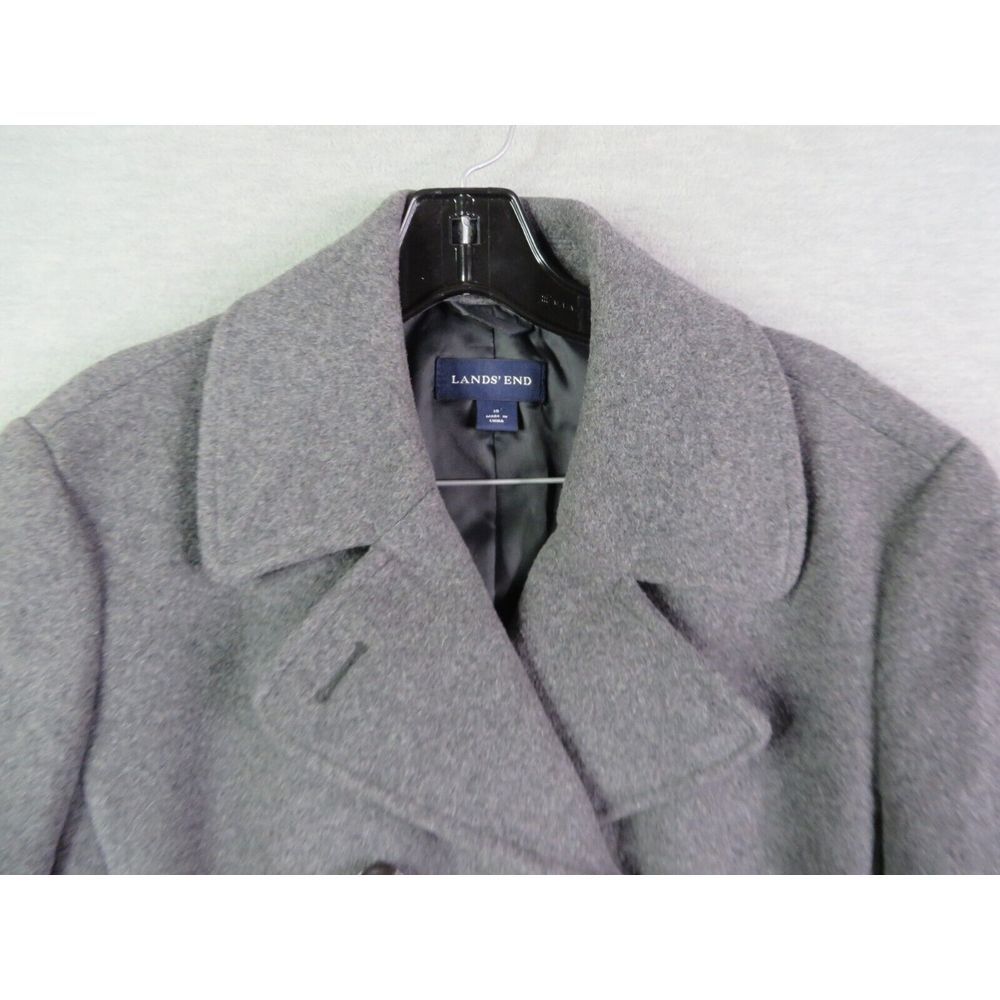 Lands End Womens Coat 10 Gray Wool Pea Coat Double Breasted Long Sleeve Classic - Picture 2 of 10
